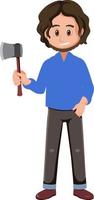 A man holding ax cartoon character on white background vector