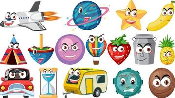 Set of different toy objects with smiley faces vector