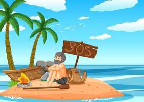 A man on deserted island isolated vector