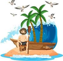 A man on deserted island isolated vector