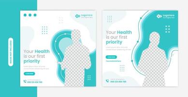 conjunto de diseño de publicación de redes sociales médicas para atención médica, tratamiento, dental, vector de banner de servicio clínico