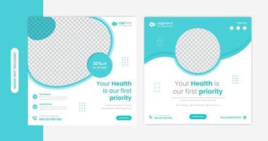 Round shapes medical social media post design set, for healthcare, treatment, clinic, dental service banner vector