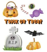 Hand Drawn Halloween Watercolor Trick or Treat and candy vector