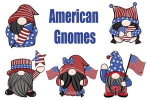 lindo cinco gnomos americanos 4 de julio vector de dibujos animados