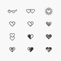 conjunto de iconos de silueta de corazones vector de diseño de línea plana