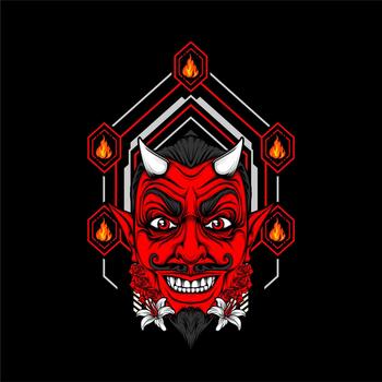miling devil face with awesome background vector