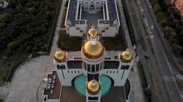 Aerial shot of catholic church in the city