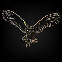 Barn Owl, Golden Brush stroke painting over black background