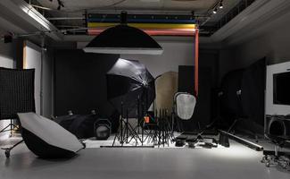 Interior of a modern photo studio. Technics and equipment