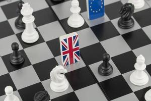 Chess pieces and flags of the European Union and the Britain on a chessboard. The concept of the political game and chess strategy Brexit photo