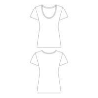 Template slim fit t-shirt women illustration flat sketch design outline vector