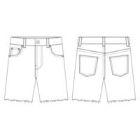 Template cropped short pants jeans men vector illustration flat design outline clothing