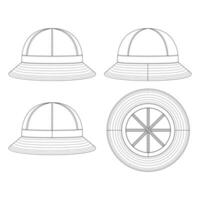 Template set bucket hat vector illustration flat design outline clothing