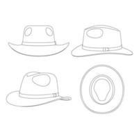 Template fedora wide brim hat vector illustration flat sketch design outline headwear