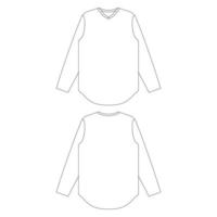 Template curved hem v-neck long sleeve t-shirt vector illustration flat sketch design outline