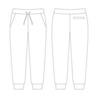 jogger de plantilla pantalones de chándal jetted bolsillo ilustración vectorial esquema de diseño de croquis plano vector