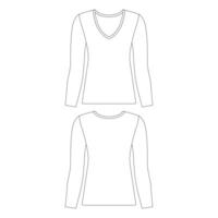 Template slim fit long sleeve v-neck t-shirt women vector illustration flat sketch design outline