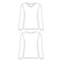 Template v-neck long sleeve t-shirt women vector illustration flat sketch design outline