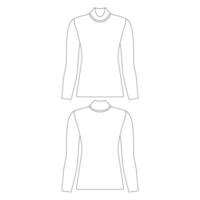 plantilla cuello alto manga larga camiseta mujer vector ilustración boceto plano esquema de diseño