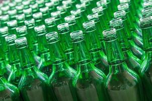 Rows green glass bottles photo