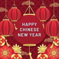 Chinese New Year Background with Lanterns and Flowers vector