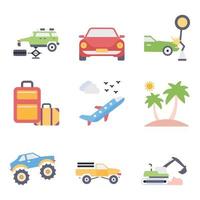 iconos planos de transporte vector