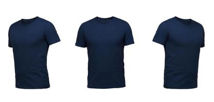 Dark blue sleeveless T-shirt. shirt front view three positions on a white background photo