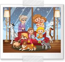 Photo of happy family in cartoon style vector