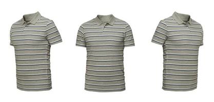 Gray polo shirt with stripes. shirt front view three positions on a white background photo