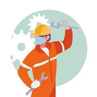 industrial worker man working with face mask vector