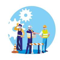 industrial workers men working with face mask vector