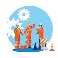 industrial workers men working with face mask vector