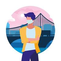 Man in the city wearing face mask vector