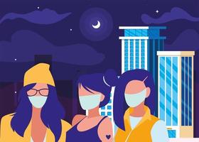 mujeres en la ciudad con mascarilla vector