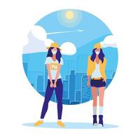 Women in the city wearing face mask vector