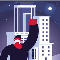 brave man using face mask in the city vector