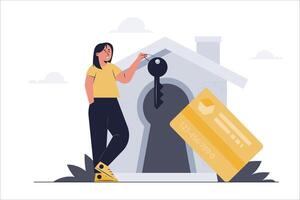 Credit card security flat illustration. Credit card and shield with lock vector