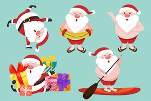 Santa Claus characters in various poses and scenes. Merry Christmas cutout element vector