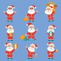 Santa Claus characters in various poses and scenes. Merry Christmas cutout element vector