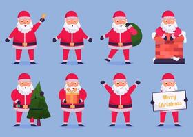 Santa Claus characters in various poses and scenes. Merry Christmas cutout element vector