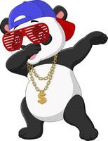 genial baile de panda con gafas de sol, sombrero y collar de oro vector