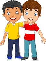 Cartoon funny two little boys hugging vector