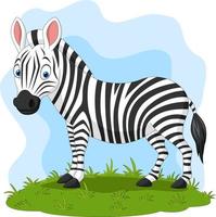 Cartoon happy zebra in the grass vector