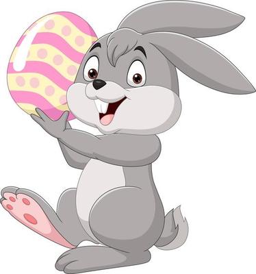 Cartoon little bunny holding Easter egg