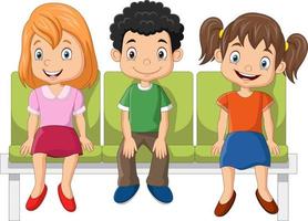 Three cute little kids sitting on a seat vector