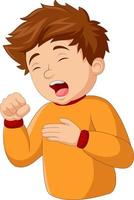 Cartoon little boy coughing on white background vector