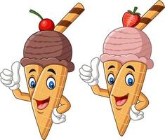 Cartoon ice cream cones giving thumbs up vector