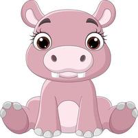 Cartoon funny baby hippo sitting vector