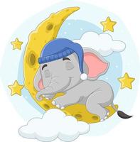 Cartoon elephant sleeping on the moon vector