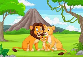 león familiar de dibujos animados en la jungla vector